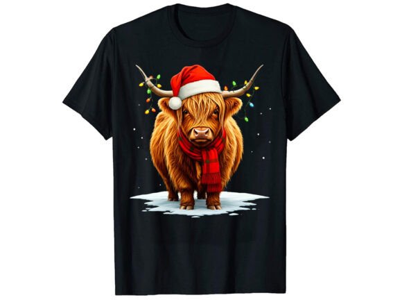Christmas Scottish Highland Cow Wrapped Graphics & T-Shirt Designs
