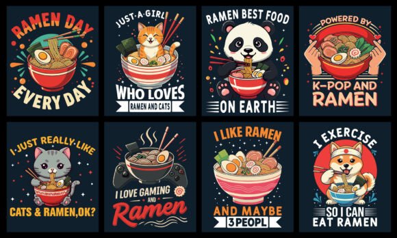 Ramen T-Shirt Design Bundle: Graphics & T-Shirt Designs