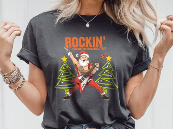 Santa Guitar Rockin Christmas Tree Funny Graphics