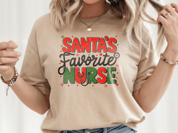 Santa’s Favorite Nurse Christmas PNG: Graphics for T-Shirt Designs